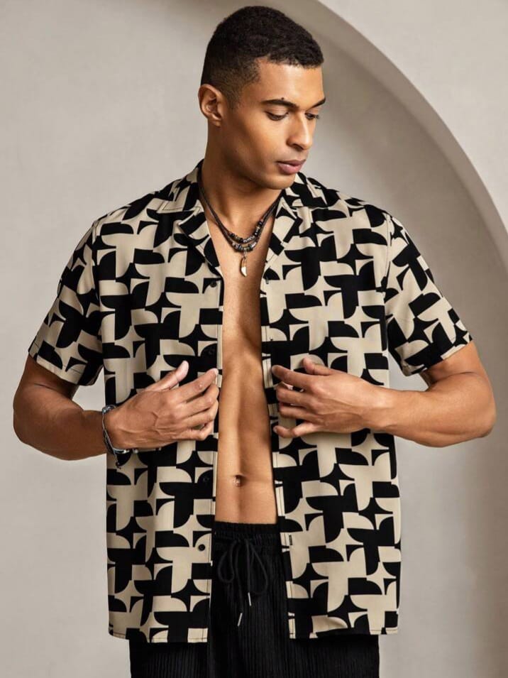 Uptown Funky VCAY Men's Woven Casual Loose Fit Short Sleeve Shirt